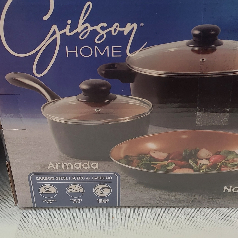 Gibson home 7pc non stick armana pots tempered glass lids nib